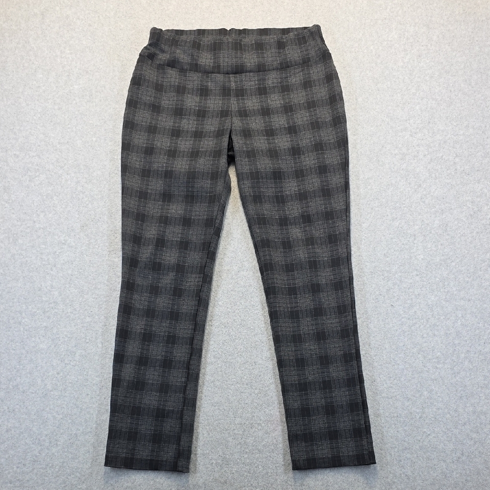Ashley Blue Gray Plaid Pull On Pants Women’s Large Stretch Made USA